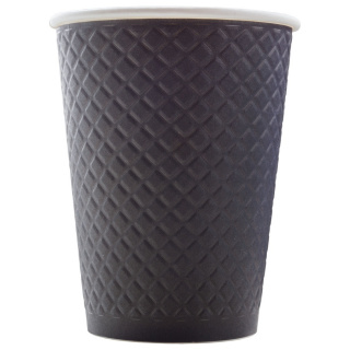 EM90-430-0482 Embossed double-wall paper cup "Waffle Black"12oz(300ml)