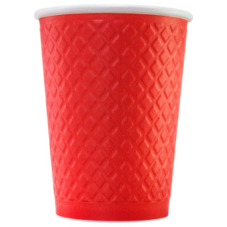 EM90-430-0481 Embossed double-wall paper cup "Waffle Red" 12oz(300ml)